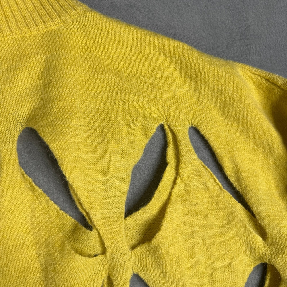 Valentino Yellow Mohair Merino Wool Cut Out Slashed Mock Neck Sweater Size S - Picture 4 of 10